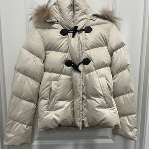 Rope Winter Puffer Coat Size 9 Gold/cream With Fox Fur Hood